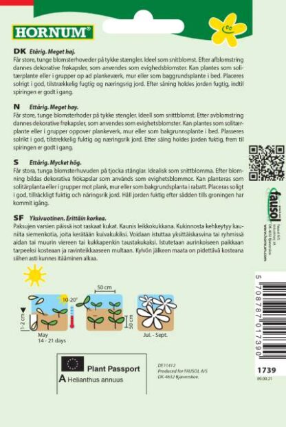 Natureseeds gigant solsikke bagside